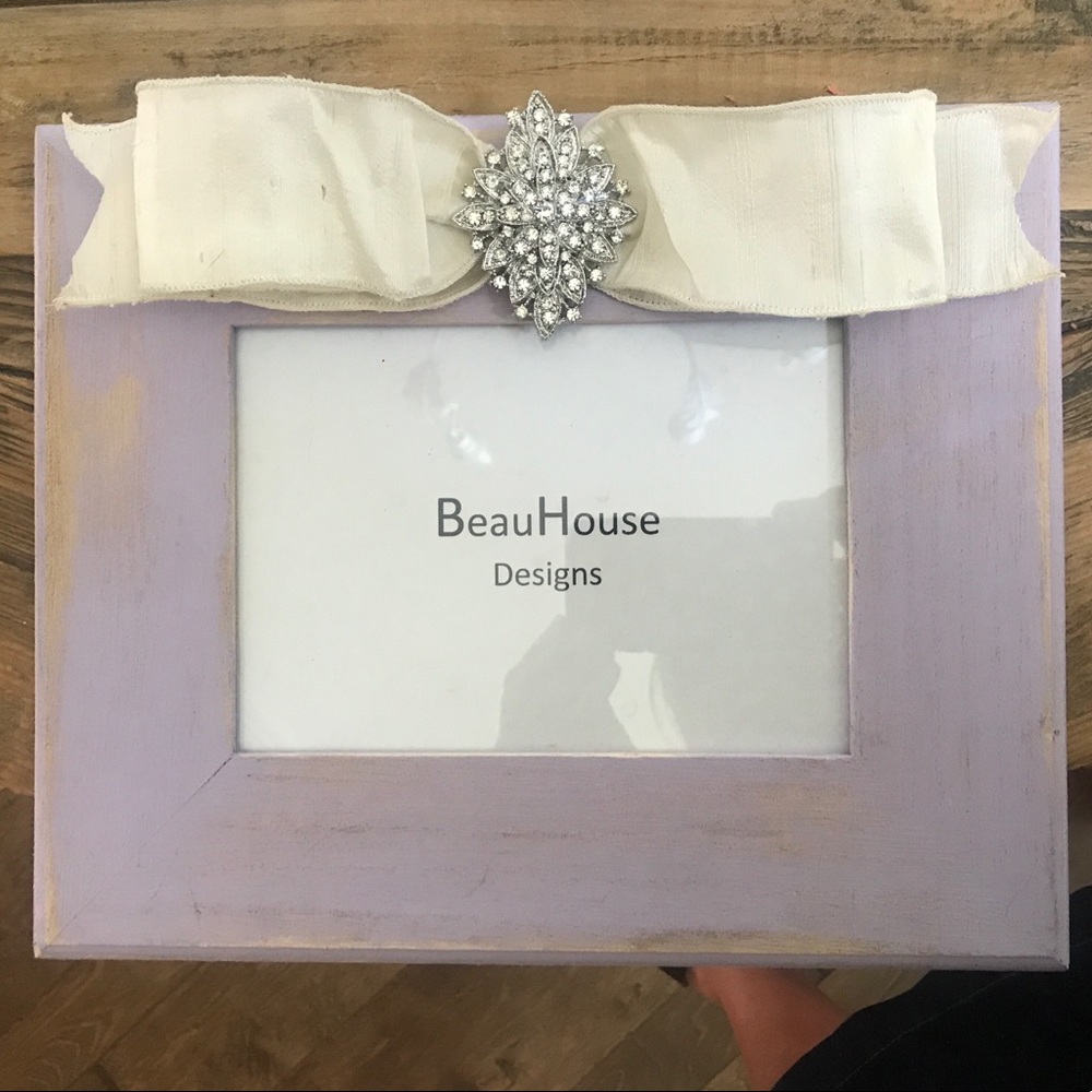 5X7 Picture Frame-Silk Bow w/Rhinestone Brooch